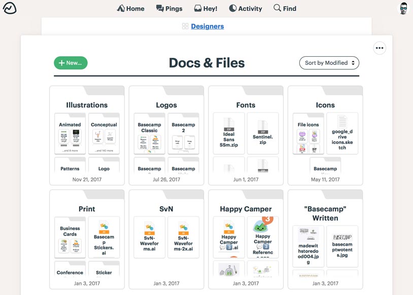Basecamp Doc & files in white background