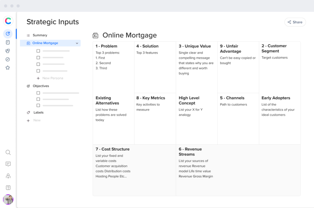 Strategic Inputs craft.io Strategic Inputs Screen shot example