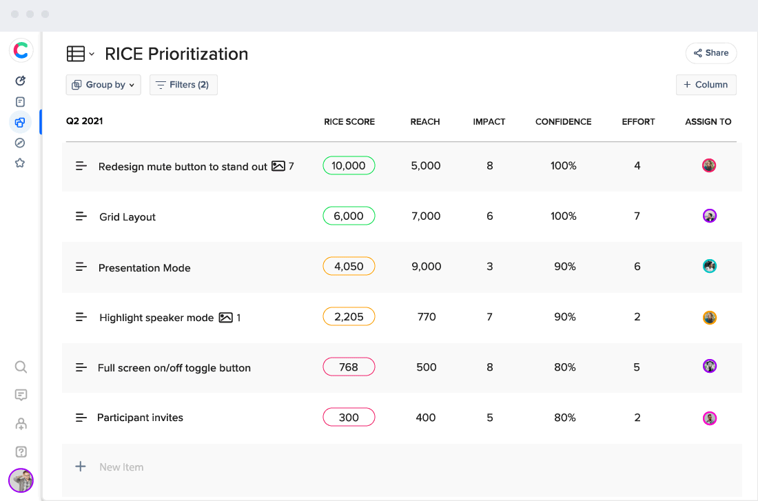 craft.io Prioritize-Engine tab