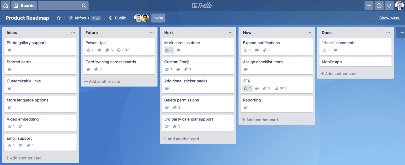 Trello product roadmap