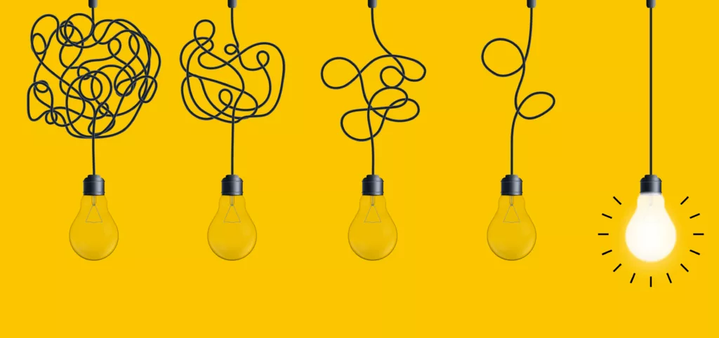 Creative,Vector,Illustration,Of,Simplifying,Complex,Process,Lightbulb,On,Background.