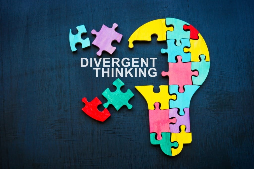 Divergent,Thinking,Sign,And,Bulb,From,Puzzle,Pieces. Enhance Creativity with Divergent Thinking